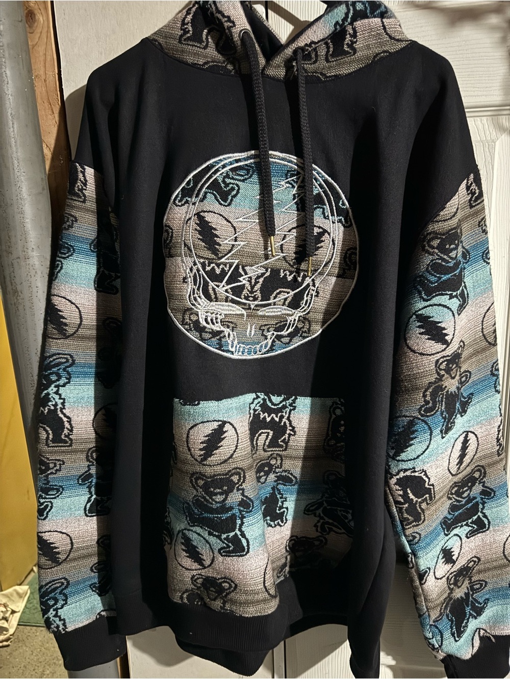 Grateful Dead Black Hoodie with Teal and Cream Accent Graphics
